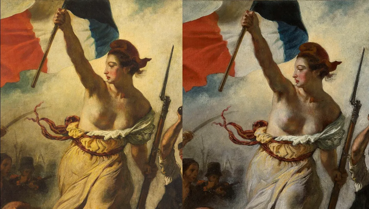 Detail of Liberty holding the French flag